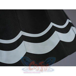 Sakuraba Ema cosplay costume skirt hem close-up showing black and white wavy scalloped stripe border design