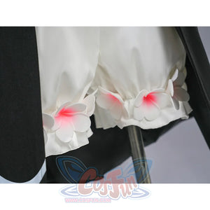 Sakuraba Ema cosplay costume white bloomers hem detail with pink ribbon bows and delicate ruffled trim edges