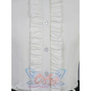 Sakuraba Ema cosplay costume white blouse button-up front detail with ruffled trim and pearl button closures