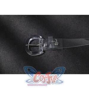 Malevola cosplay clear plastic belt buckle accessory with prong closure on black surface
