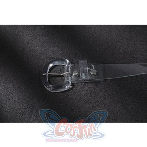 Malevola cosplay clear plastic belt buckle accessory with prong closure on black surface