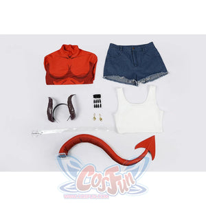 Malevola cosplay complete costume set flat lay with all pieces and accessories organized display