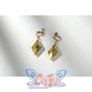 Malevola cosplay gold clip-on earrings with diamond shaped dangles costume accessory