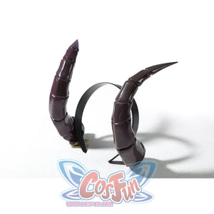 Malevola cosplay devil horns headband side view showing curved horns with black elastic
