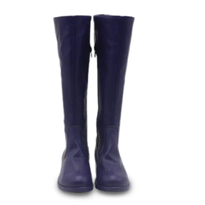 Full display of purple Mira cosplay boots, showcasing the tall, sleek design with zippers for easy wear.