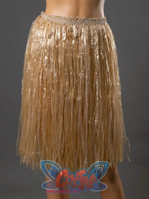 Moana cosplay gold grass fringe skirt accessory displayed alone on mannequin, worn as an underskirt in the full costume