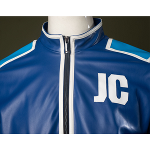 Johnny Cage Jacket has a stand-up collar and white zipper detailing.