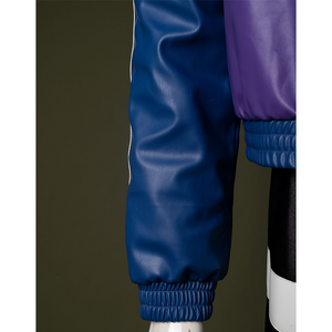 The Johnny Cage Cosplay Jacket sleeves are made of matte dark blue PU leather.