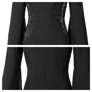 ual close - up view of the Morticia Addams cosplay dress’s bell sleeve and side cut - out, emphasizing the textured design, against a white background.