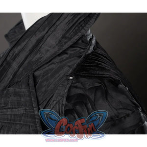 Wicked: For Good Elphaba Cosplay costume shoulder view, there is a snap button on each shoulder for wearing the cape.