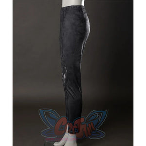 Wicked: For Good Elphaba Cosplay costume side view of pants, it is black and gray with two lines down the middle of each leg.