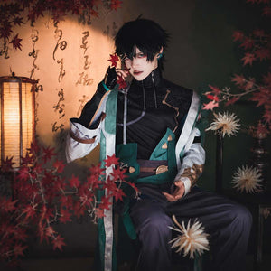 COSFUN Honkai: Star Rail Dan Heng Imbibitor Lunae cosplay costume layers teal coat over patterned sash.