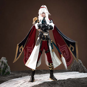 COSFUN Honkai: Star Rail Jing Yuan cosplay costume layers split robe over armored belt and cape.