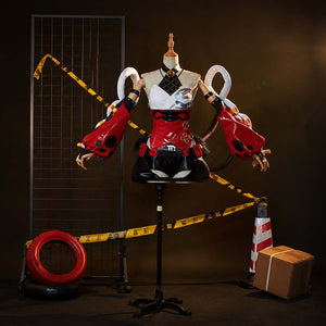 COSFUN Zenless Zone Zero Mana Nekomiya cosplay costume set layers red corset over white mesh top.