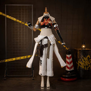 COSFUN Zenless Zone Zero Koleda Belobog cosplay costume layers flame crop top over white pants.