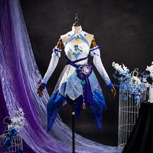 COSFUN Genshin Impact Nilou cosplay costume layers a blue gem pendant over a sleeveless dress paired with detachable sleeves.