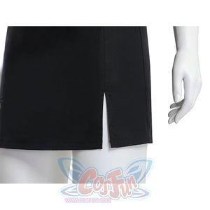 Side slit detail of Nami cosplay black mini skirt showing functional opening for ease of movement
