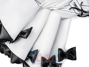 Nangong cosplay white legs with black bow accessories and pink ruffle trim leg garters
