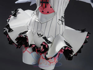 Nangong cosplay white shorts with pink diamond pattern legs and black pink ruffle trim detail