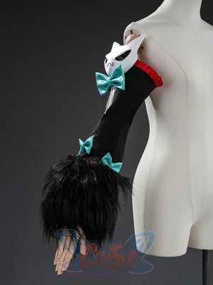 Nangong cosplay black fur tail piece with teal bows and white cat mask accessory