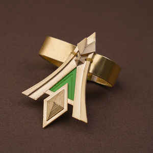 Genshin Impact Nefer Cosplay Costume PU leather bracelet, mainly golden and green colors.