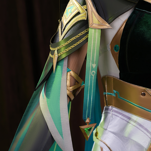 Nefer Cosplay Costume, the shoulders are decorated with green gradient ribbons.