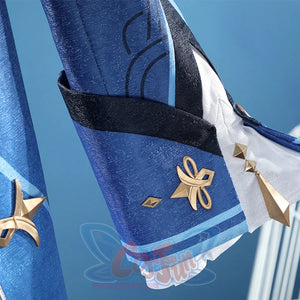 Neuvillette cosplay sleeve cuff detail with gold bow, star accents, and decorative triangle studs