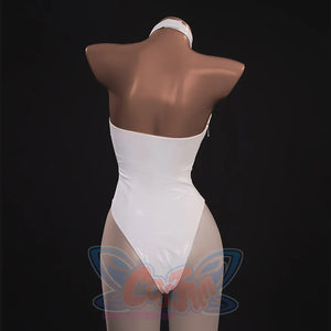 New Panty & Stocking with Garterbelt Gunsmith Cosplay Costume, white halter-neck bodysuit, back view.