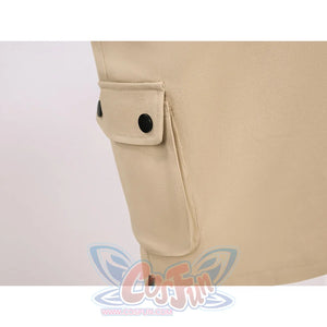 Nick cosplay costume cargo shorts side pocket close-up with button closure showing detailed stitching