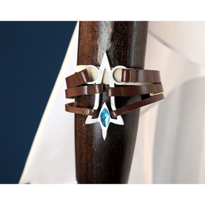 Nu: Carnival Edmond Cosplay Costume, brown arm ornament with sliver decoration and blue gems.