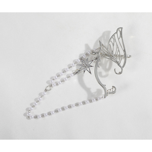 Nu: Carnival Edmond Cosplay Costume, silver butterfly-shaped ear hook with beaded chain embellishments.