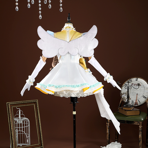 Nu: Carnival Garu Cosplay Costume, white , blue and yellow outfit with a wing on the back.