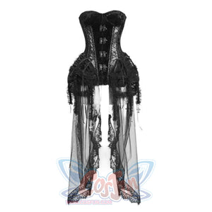 Gothic Dark Strap Corset Set S22982 Corset + Birdcage + Mesh Hem / S