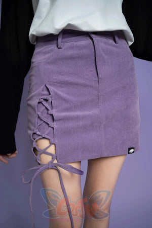 Corduroy Strap Slit A-Line Breech Skirt - cosfun