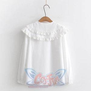 Sweet Embroidery Lace Doll Neck Long Sleeve Shirt White