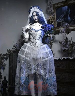 Lace and Ashes Gothic Ribcage Lace Bone Corset Dress Set Autumn - cosfun