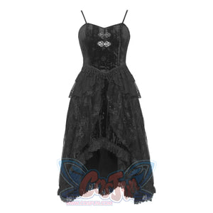 Classical Gothic Velvet Plate Strap Dress Black / S