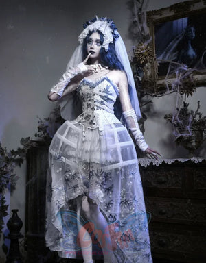 Lace and Ashes Gothic Ribcage Lace Bone Corset Dress Set Autumn - cosfun