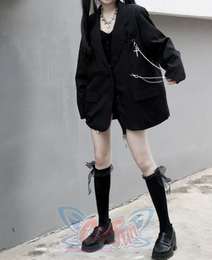 Black Suit Jacket Loose Chain Harajuku Style Casual Street Long Sleeve S20624