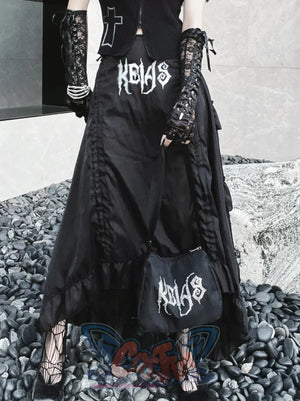 Gothic Irregular Pleated Letter Print Skirt