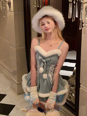 Red Meta Christmas Style Sweet And Cute Poncho Dress S23006 Blue / S