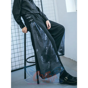 Chinese Style Stitched Wide Leg Pants Retro High Waist Hanging Feeling Loose Pants S20198 Pants