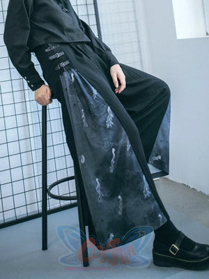 Chinese Style Stitched Wide Leg Pants Retro High Waist Hanging Feeling Loose Pants S20198 Pants