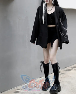 Black Suit Jacket Loose Chain Harajuku Style Casual Street Long Sleeve S20624