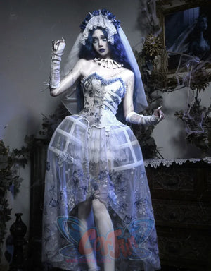 Lace and Ashes Gothic Ribcage Lace Bone Corset Dress Set Autumn - cosfun