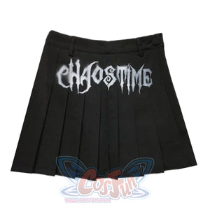 Punk Letter Black High Waist Pleated Skirt S
