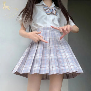 Japanese Style Soft Girl Plaid Pleated Skirt S20384 - cosfun