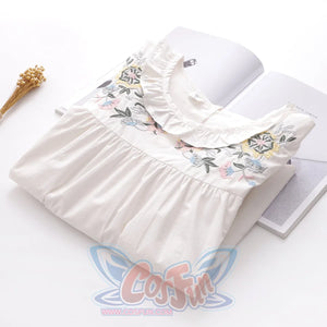 Sweet Lace Collar Floral Embroidery Long Sleeve Shirt