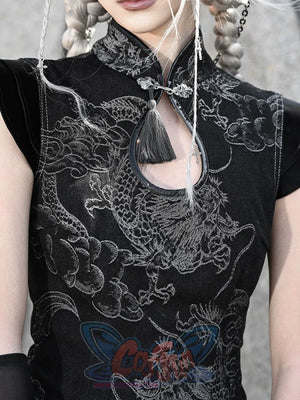 Punk Chinese Style Denim Waist Cheongsam Dress Dress