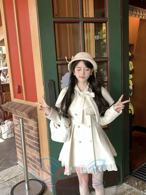 Cute Gentle Girl Fall And Winter Cape Dress Beige Cape Dress / S